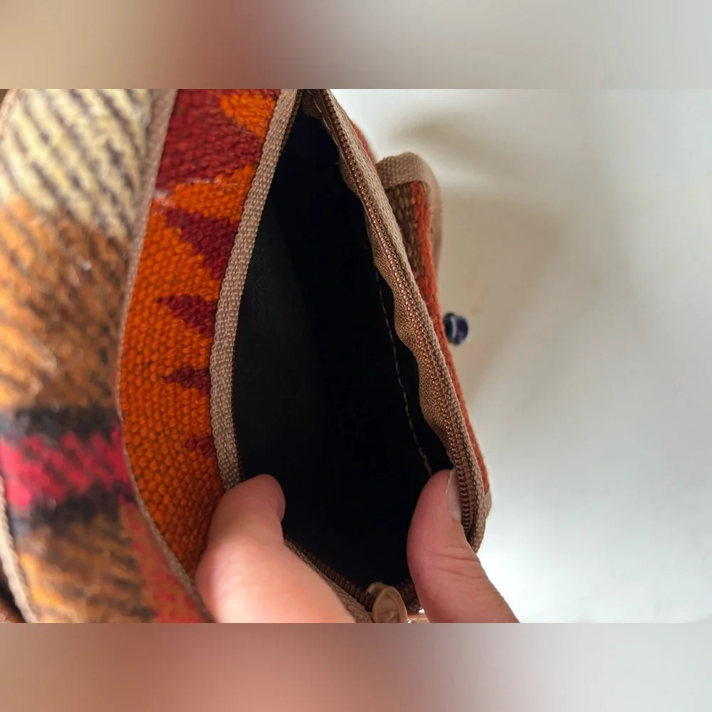 Unique Turkish Kilim Cross-Body Bag Colorful Geometric Pattern & Evil Eye Bead